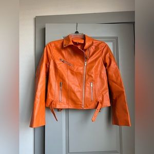 Neon Orange Faux Leather Jacket